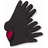 West Chester 755C Fleece Lined Gloves – Large, Cotton Brown Jersey Gloves with Red Fleece Lining, Straight Thumb, Gunn Cut Pattern