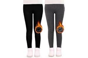 JOCMIC Girls Fleece Lined Leggings Winter Velvet Pants Thick and Warm Pack of 2
