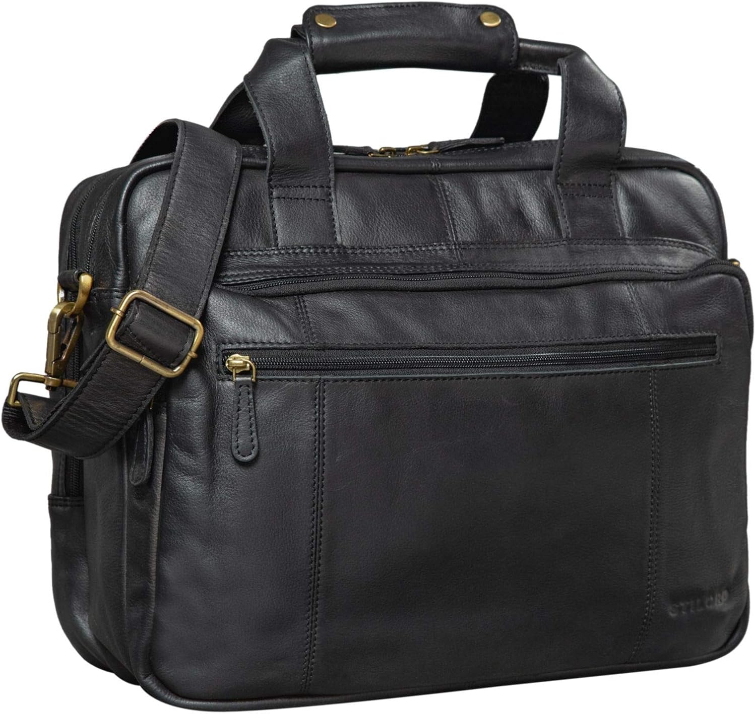 STILORD 'Experience' Teacher Leather Shoulder Bag for Men Women Vintage Business Briefcase Satchel for Laptop Attachable to Trolleys Genuine Leather
