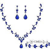 Paxuan Bridal Wedding Elegant Floral Jewelry Set for Women/Brides/Bridesmaids Crystal Jewelry Set for Wedding Prom Party Bridal Crystal Necklace Earrings Bracelet Set