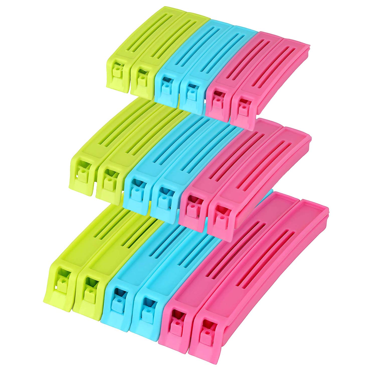 SUHSAI Multipurpose Food Snack Storage Clips Plastic, Packet Sealing Clamps,Manual Bag Sealer, Food Pouch Clip,Bag Zipper for Home Kitchen Office Travel Camping, Assorted Colors & Sizes(Set of 18)