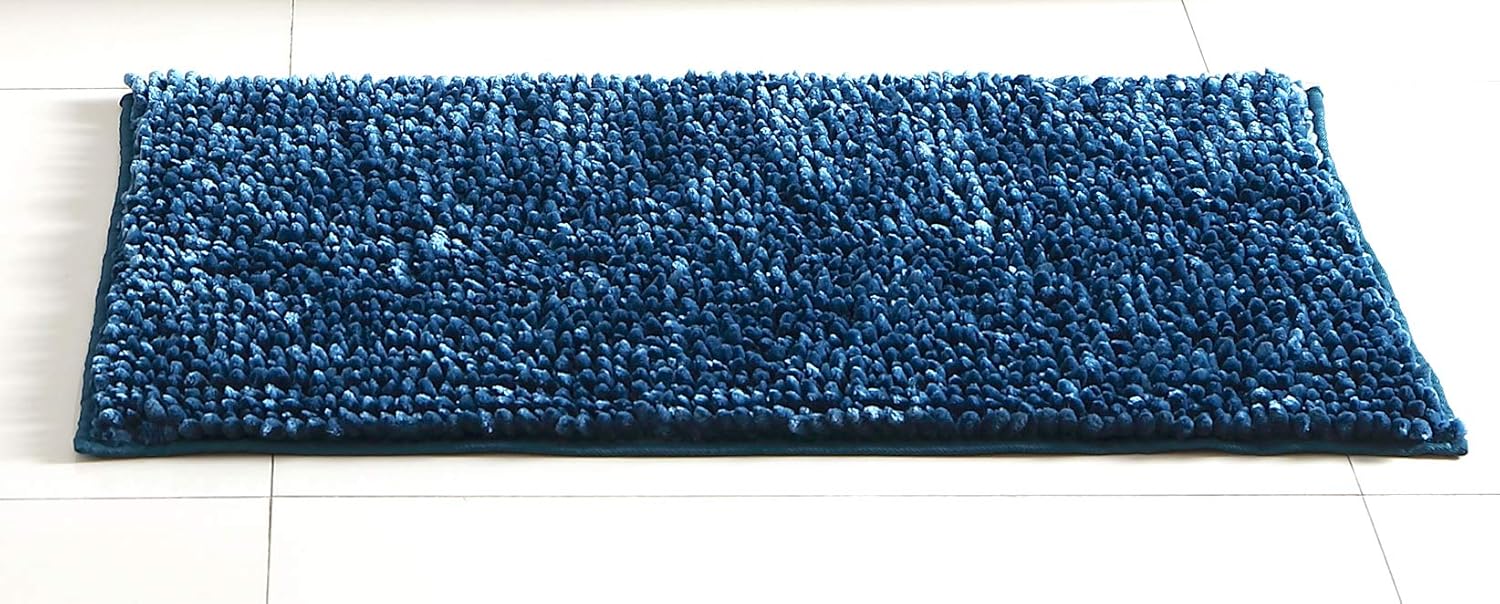 Hudson & Essex Chenille Noodle Bath Rug Iridescent Indigo Blue Non Slip Bath Mat