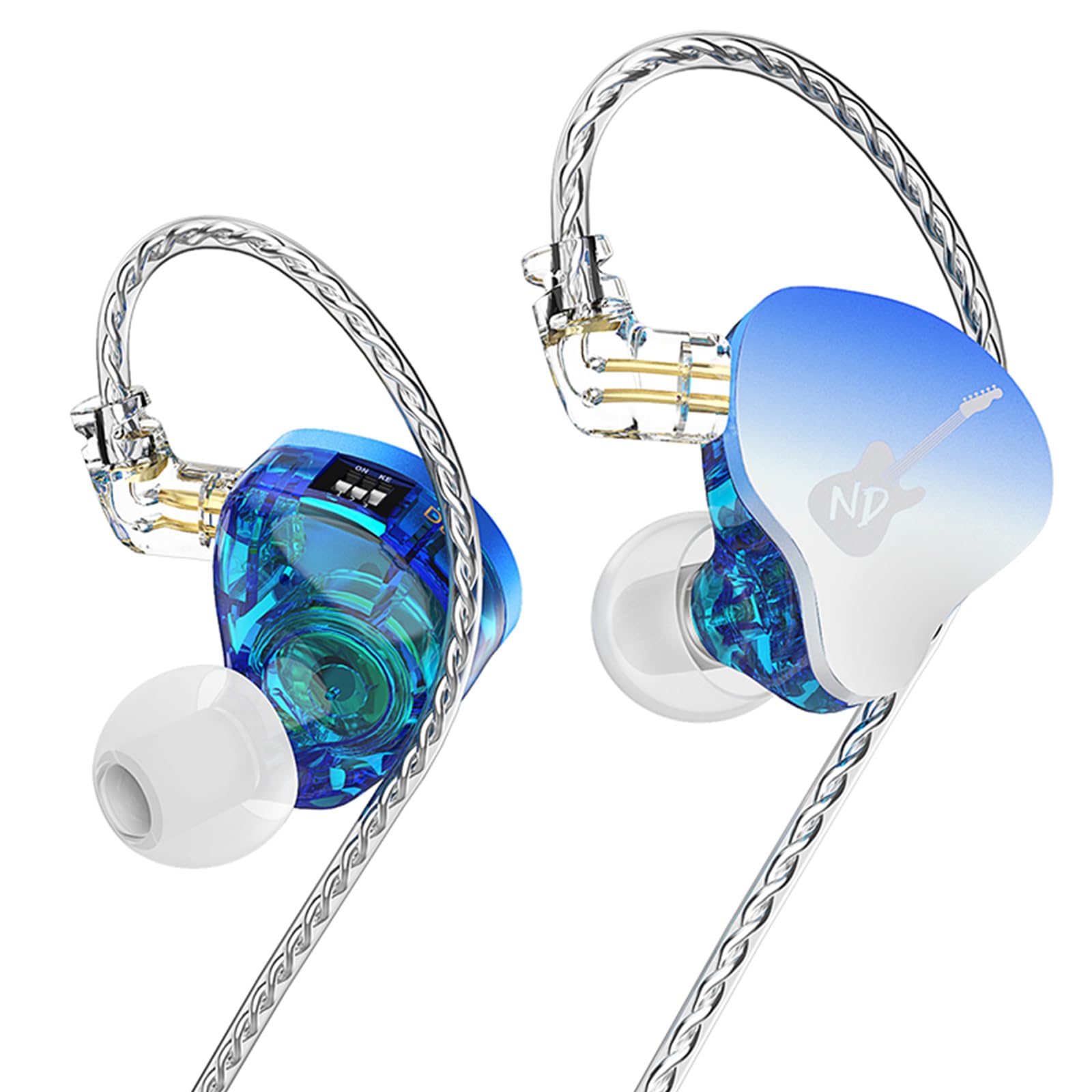 CCA ND DD3 4 Tone Adjustable in Ear Monitor Headphones, Dual Cavity Dual Magnetic Dynamic IEM Earphones, Clear Sound & Deep Bass Earphones Wired, Gaming Earbuds-Blue No Mic