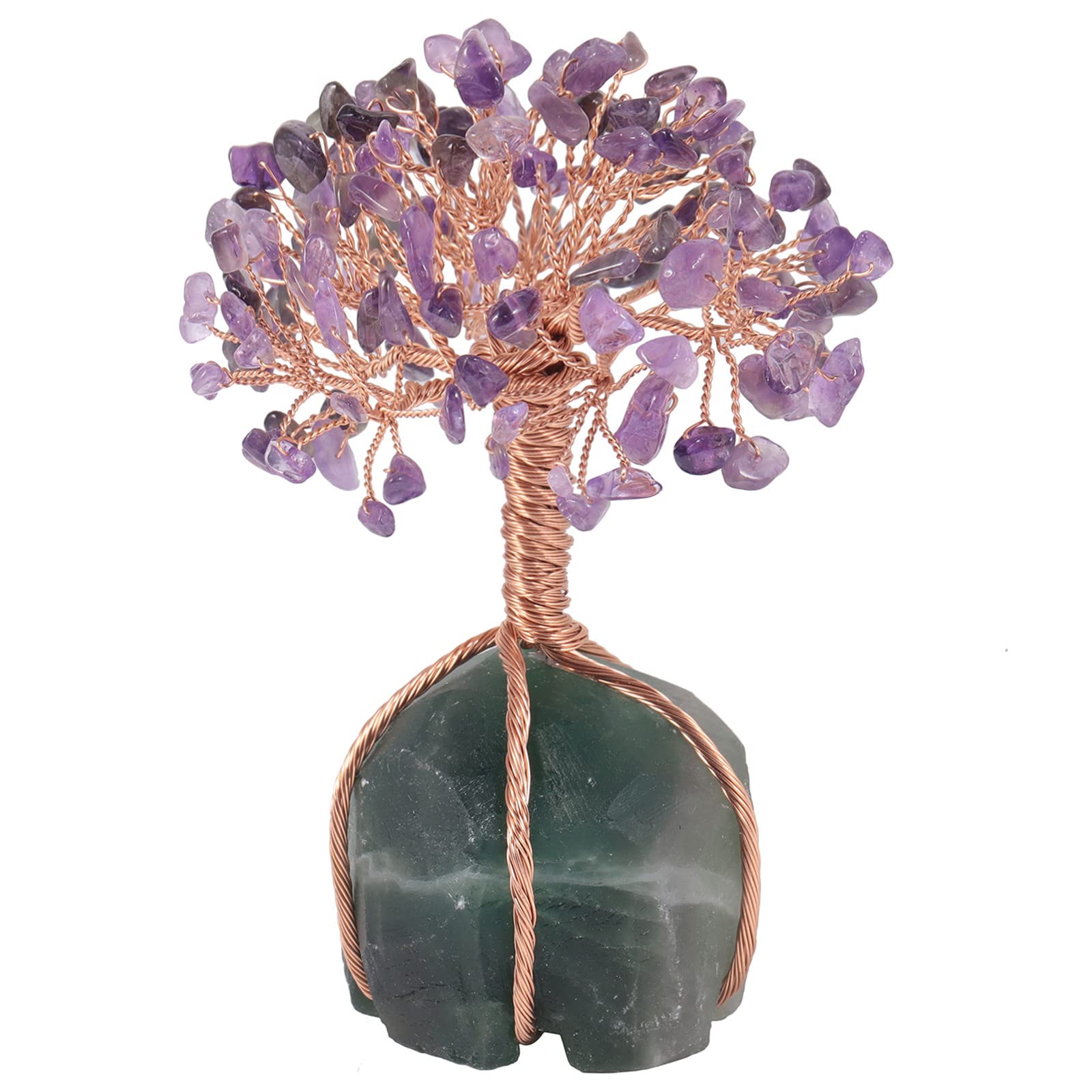 Nupuyai Amethyst Crystal Money Tree with Fluorite Raw Stone Base, Good Luck Fengshui Figurine Spiritual Healing Stone Tree Ornament Home Office Decor