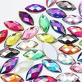 100 Pcs 15x7mm AB Colorful Jewels Gems Rhinestones for Crafts, Horse Eye Flatback Acrylic Gemstone for Halloween Party Decorations Clothing Wedding Dress DIY Crafting Accessories(00 Mixed Color)