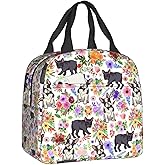 Siiuuol Cute French Bulldog Lunch Bag Insulated Lunch Boxes Flower Dog Lunch Box Reusable Lunch Tote With Front Pocket For Office Picnic