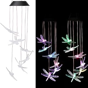 CAMMILE Solar Wind Chimes Outdoor Rainproof Changing Colors String Light Wind Chimes Hummingbird Yard Decorations Solar Light Mobile Yard Garden Patio Home Party Festival Decorative Light(Dragonfly)