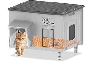 Large Heated Cat House for Outside Cats in Winter, Lslpin Weatherproof & Insulated Outdoor Feral Cat House with Escape Door,Outside Cats House Shelter with Heating Pad 21.6×16.9×17.5