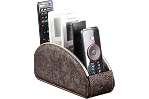 All-in-One Leather Brown TV Remote Holder for Remote Conrtols with 5 Compartments Nightstand Desktop Media Player Remote Cadd