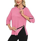 Poriff Women's Full Snap Post Shoulder Surgery Shirts 3/4 Sleeve Chemo Port Tops After Rotator Cuff Adaptive Clothing S - XXL