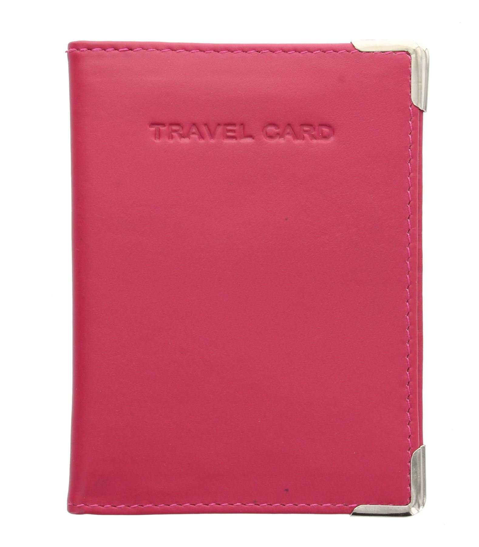 VISCONTI Leather Oyster Card/Travel Pass Holder with Metal Corner Protectors TC5 Fuchsia