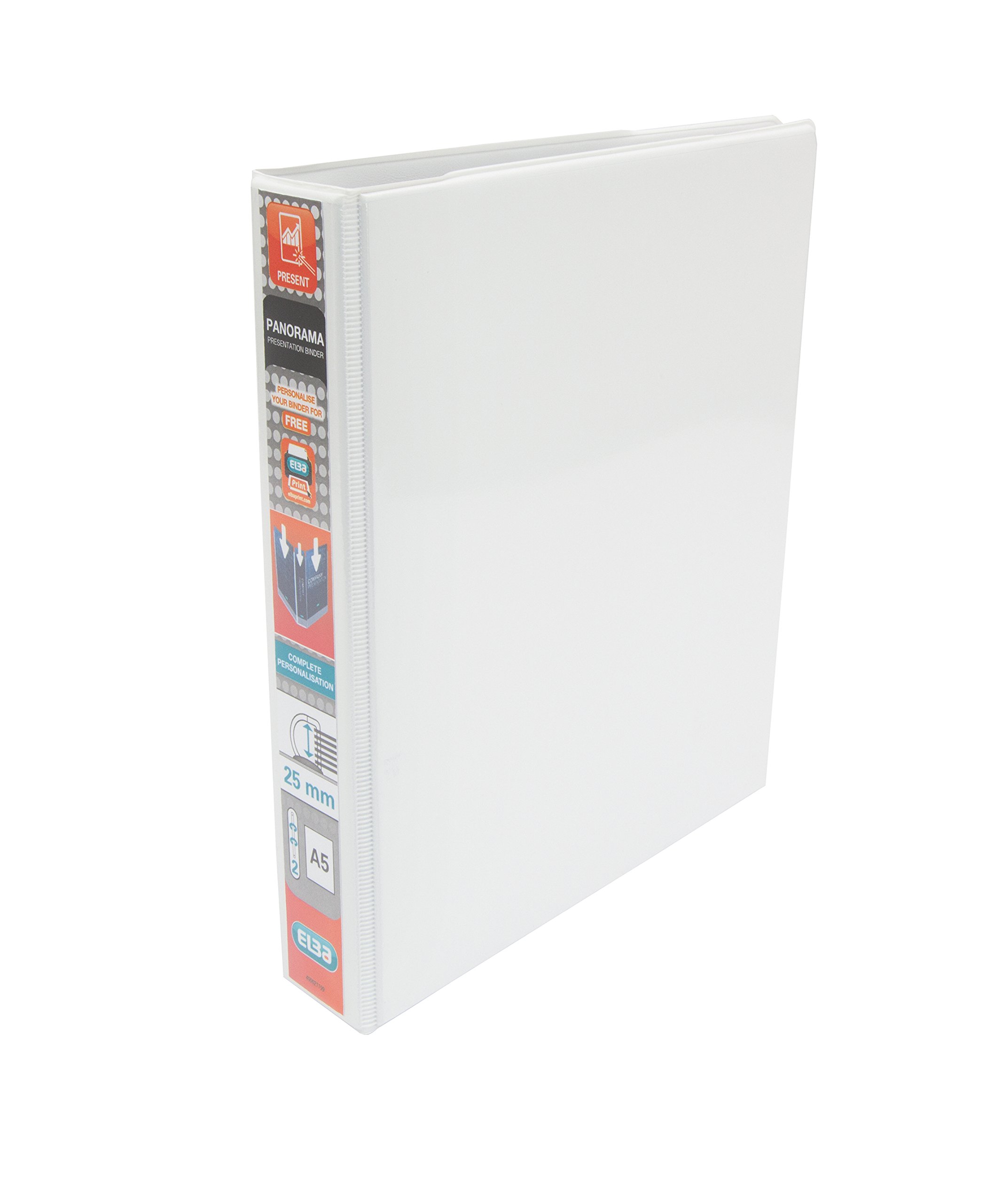 Elba A5 2 D-Ring Binder, 25mm capacity, 40mm spine, Presentation Folder with Customisable Cover, Portrait, White (Pack of 6)