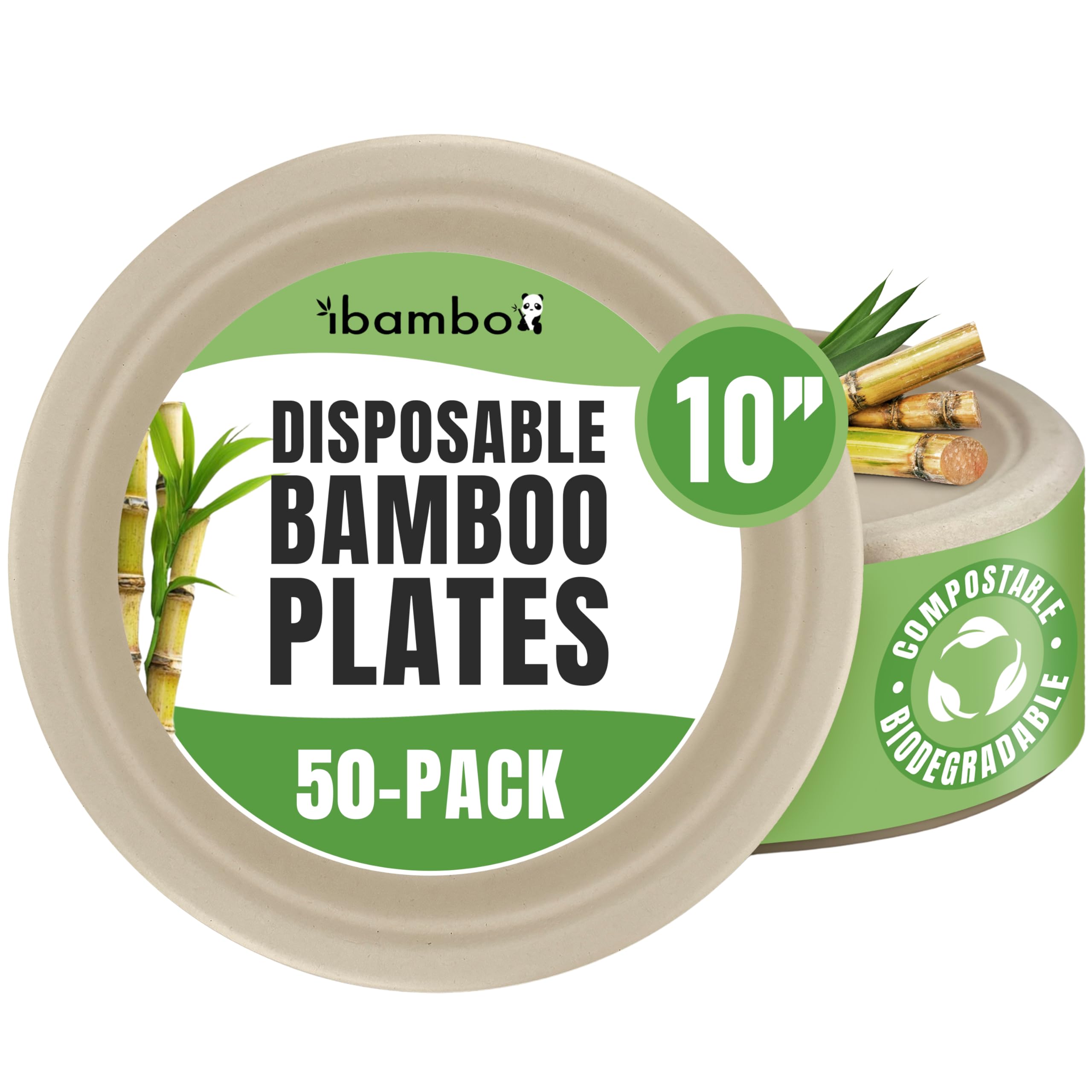 ibambo Bamboo Paper Eco Disposable Plates (50-Pack, 10-inch) | Sturdy ...