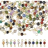 DICOSMETIC 120Pcs 12 Styles Gemstone Connector Charm 4mm Round Stone Link Charms Natural Quartz Crystal Charms Stone Pendants with Double Loops for DIY Bracelet Necklace Jewelry Making, Hole: 2.3mm