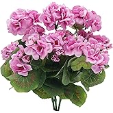 JOJAZE 3Pcs Artificial Geraniums Flowers Silk Flowers Outdoor UV Resistant Bush Faux Flowers for Floral Home Decor Outdoor Indoor Garden Patio Grave Cemetary Vase Table Centerpiece(Purple Pink)