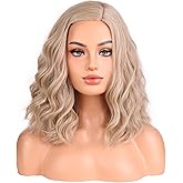 MAGQOO Ash Blonde Wigs for Women Short Curly Wavy Ash Blond Bob Wig Side Part Synthetic Halloween Cosplay Costume Party Wigs
