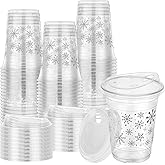 Willinglong 50 Pack Snowflake Christmas Coffee Cups with Strawless Sip Lids 16 oz Iced Coffee Cups Disposable Cup for Winter Holiday Beverages Latte Hot Chocolate Tea Home Party Gifts