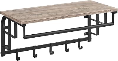 VASAGLE Coat Rack Wall-Mounted 5 Removable Hooks Floating Shelf LCR012B02