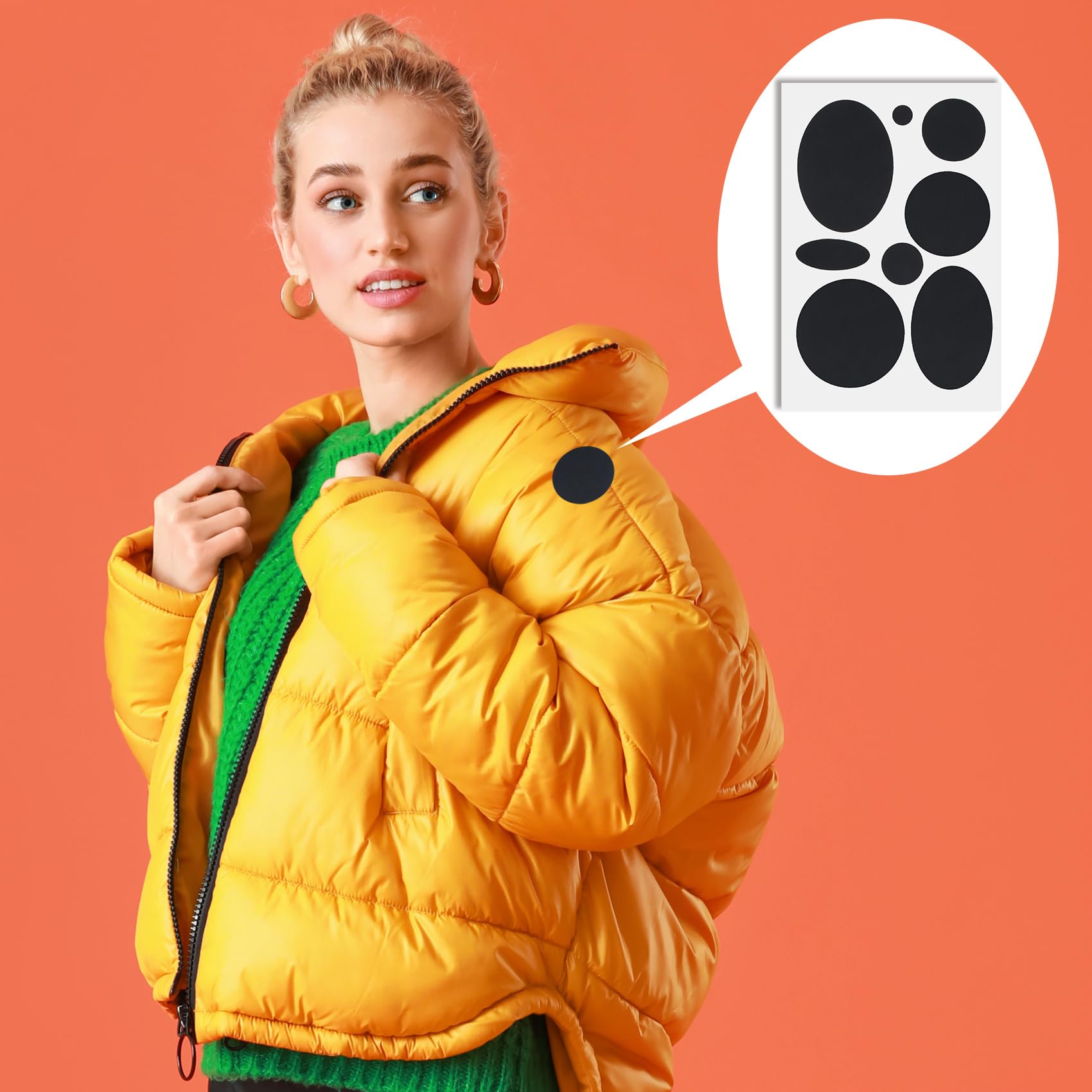 Pndeyo 16pcs Puffer Down Jacket Repair Patch Kit, Black Nylon Fabric Repair Patch Self Adhesive Waterproof Stick on Patches Tape for Coat Clothing Tent Sleeping Bags Ski Pants Holes Fixing Round