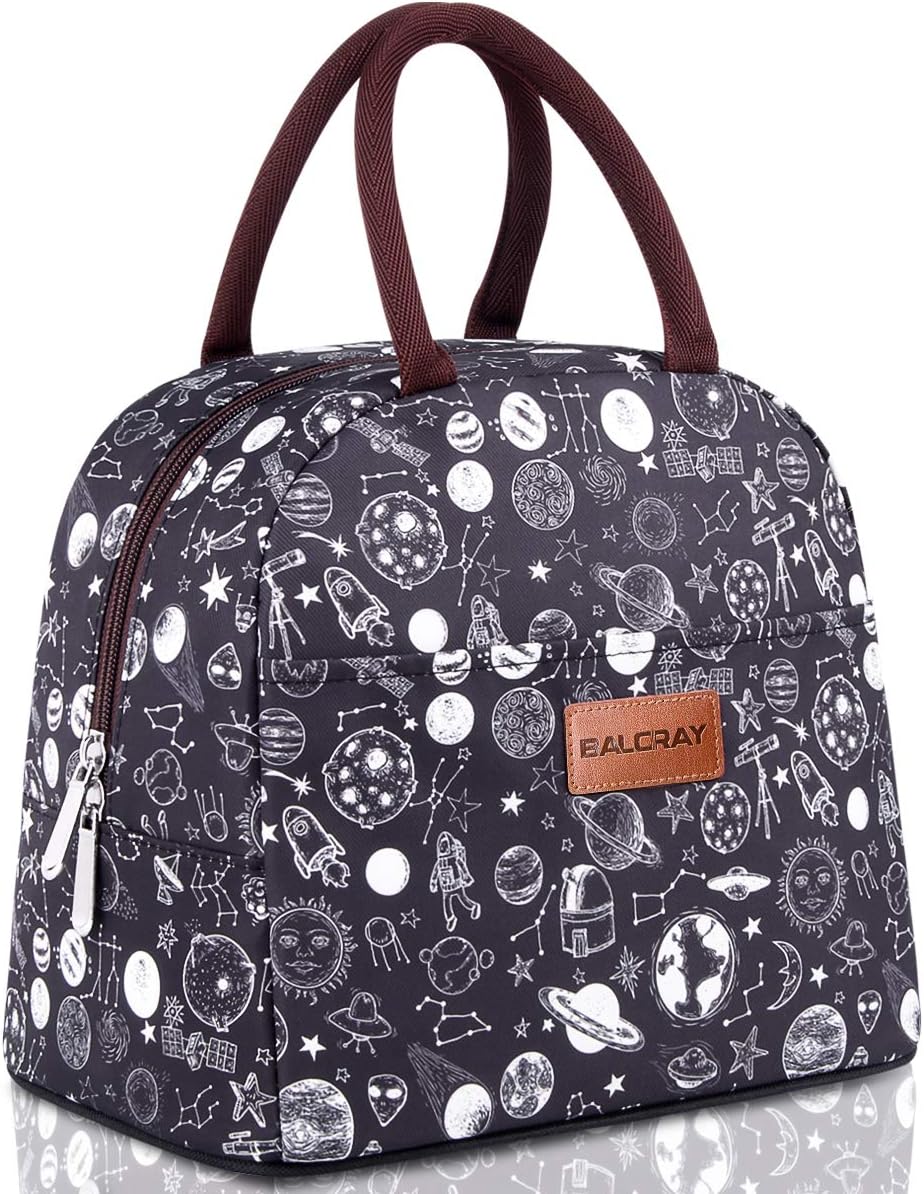 BALORAY Lunch Bag Tote Bag Lunch Bag for Women Lunch Box Insulated Lunch Container (Black with Space)