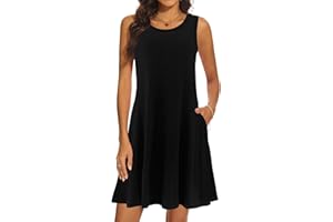 MOSKILL Summer Dresses for Women 2024 Casual Sundresses Beach Cover Ups Sleeveless Tshirt Swing Dress with Pockets