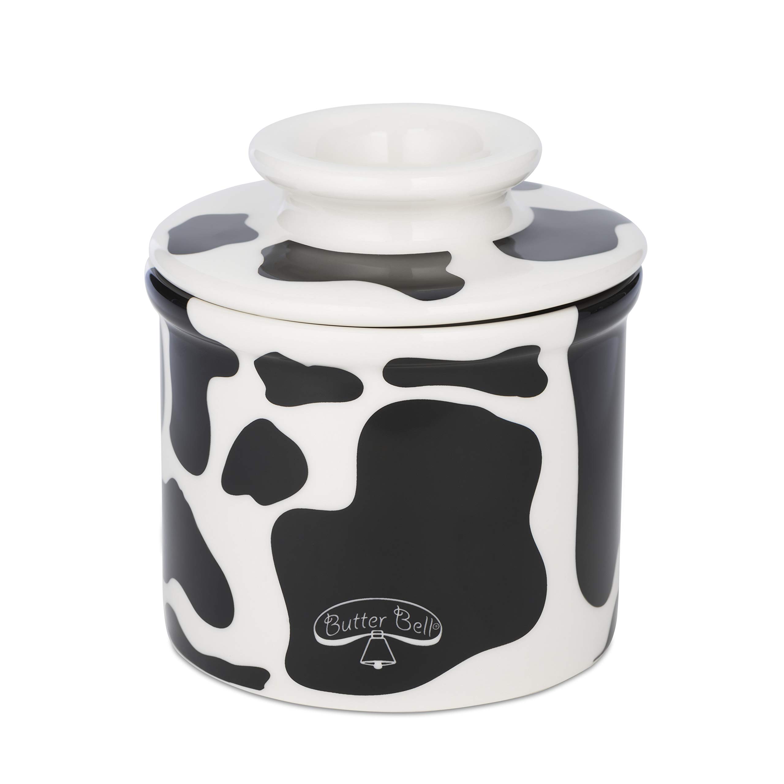 Butter Bell - The Original Butter Bell Crock by L Tremain, a Countertop French Ceramic Butter Dish Keeper for Spreadable Butter, Cow Pattern, Black & White