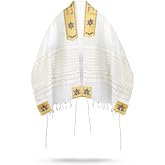 Ateret Judaica Premium Menorah Tallit Prayer Shawl, Hand-Tied Tzitzit in Israel by a Jewish Craftsman, Bag &amp; Kippah Included