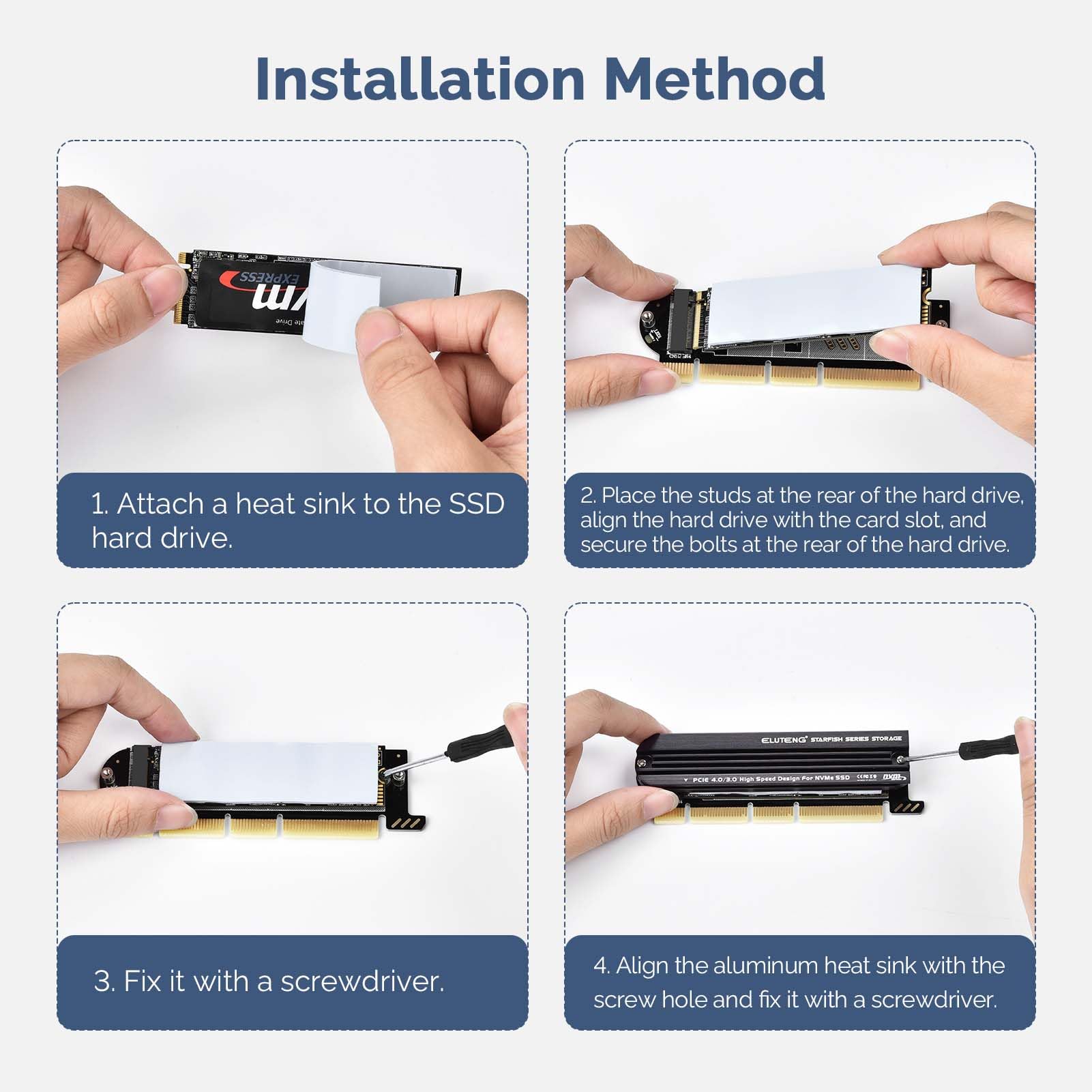 ELUTENG NVMe PCIe 4.0 Adapter NVMe M.2 SSD to PCIe X4/X8/X16 Card with Aluminum Heat Sink M.2 to PCI-Express SSD Expansion Card Support 2230 2242 2260 2280 Max 4TB for Windows/Linux/Moc os