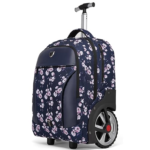 YH&GS Rolling Backpack Floral, Waterproof with Wheels for Business