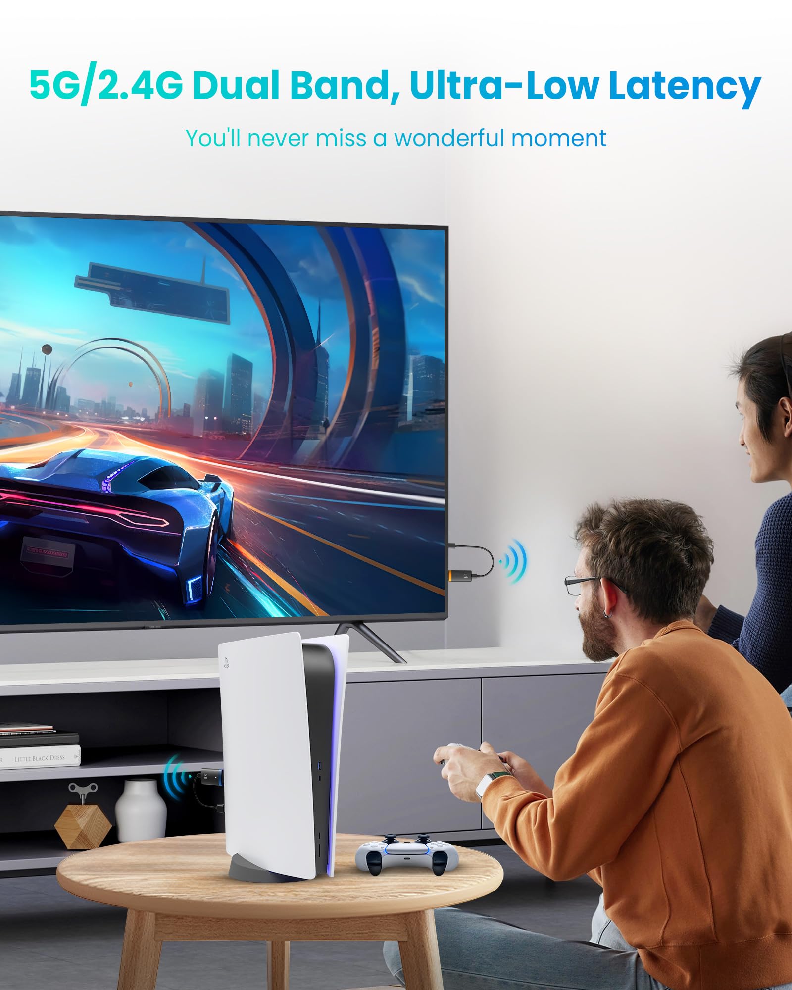 Wireless HDMI Transmitter and Receiver 100FT, 4K Decode 1080P@60Hz HD Output Wireless HDMI Extender, 2.4G&5G Plug&Play Low Latency for Streaming Video/Audio to Monitor from Laptop/PC/TV Box/Projector