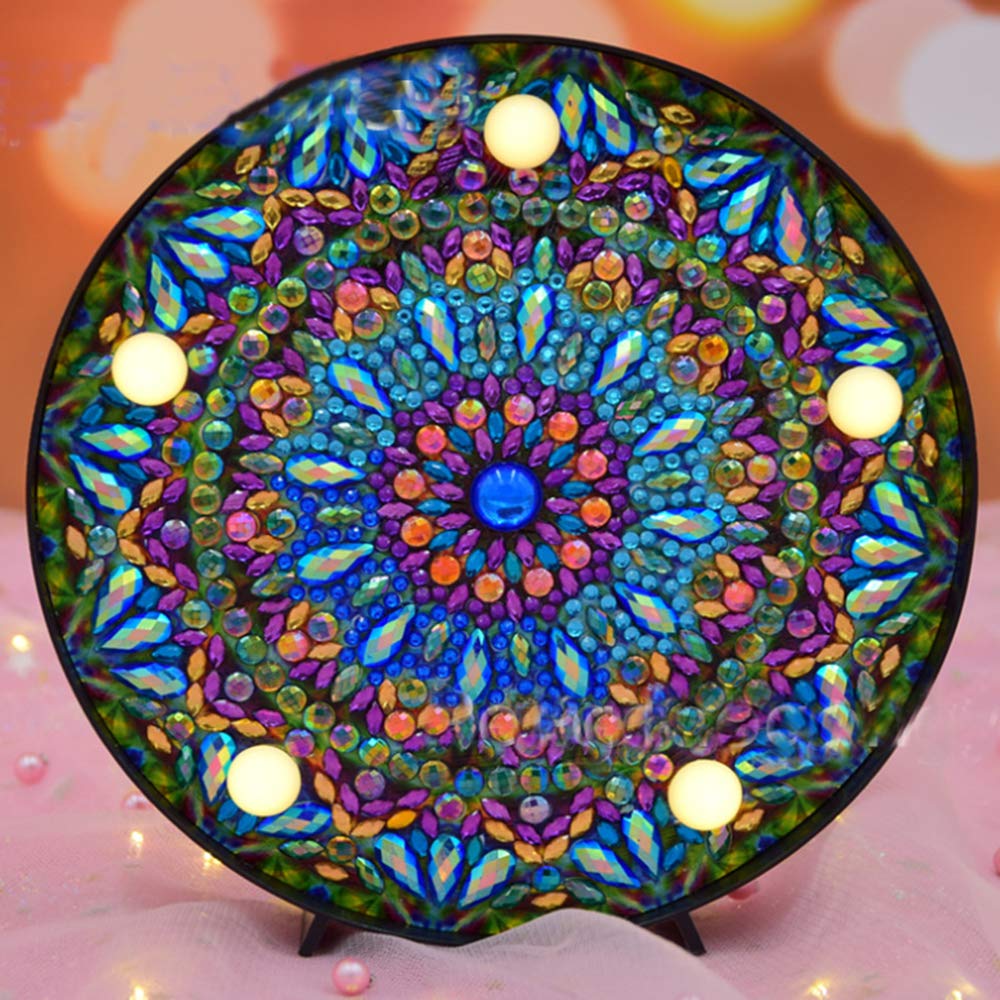 Geenber 5D Diamond Painting Kit DIY Led Night Light Full Drill Crystal Rhinestone Night Lamp Embroidery Mosaic Dot Painting by Number Kit Arts Craft for Home Decoration (Mandala)