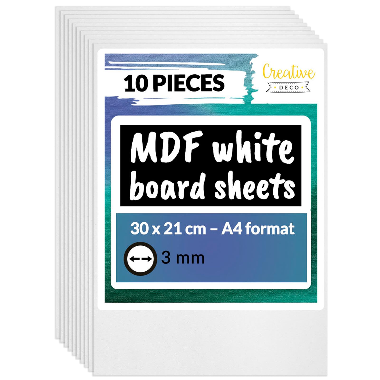 Creative Deco 10 x A4 MDF Board Sheet White | 300 x 210 x 3mm Wood | Wooden Blank for Drawing, Home Decor, Art and Craft, Painting, DIY Projects, Laser Cutter, CNC Cutting, Stenciling Pyrography
