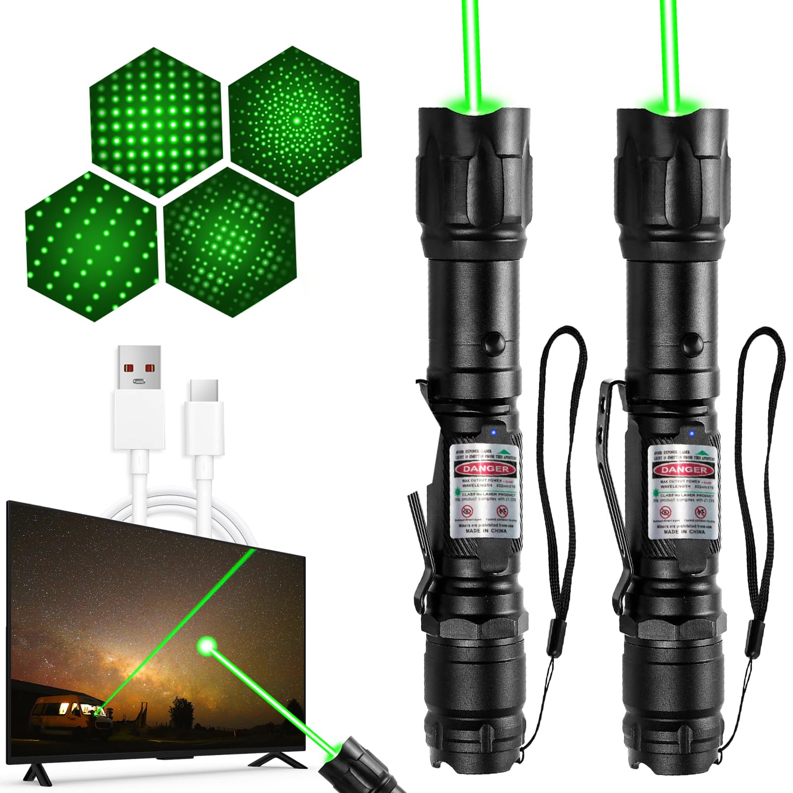 Photo 1 of [2 Packs] Rechargeable Green Beam Light Flashlight Long Distance Range for TV/LED/LCD Screens Tactical Flashlights Presentation Office/Outdoors/Astronomic/Construction [005]