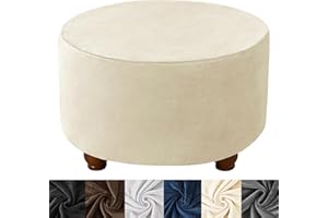 HFCNMY Ottoman Cover Round, Stretch Velvet Thick Round Storage Ottoman Cover Slipcover Foot Stool Cover with Elastic Bottom Beige X-Large