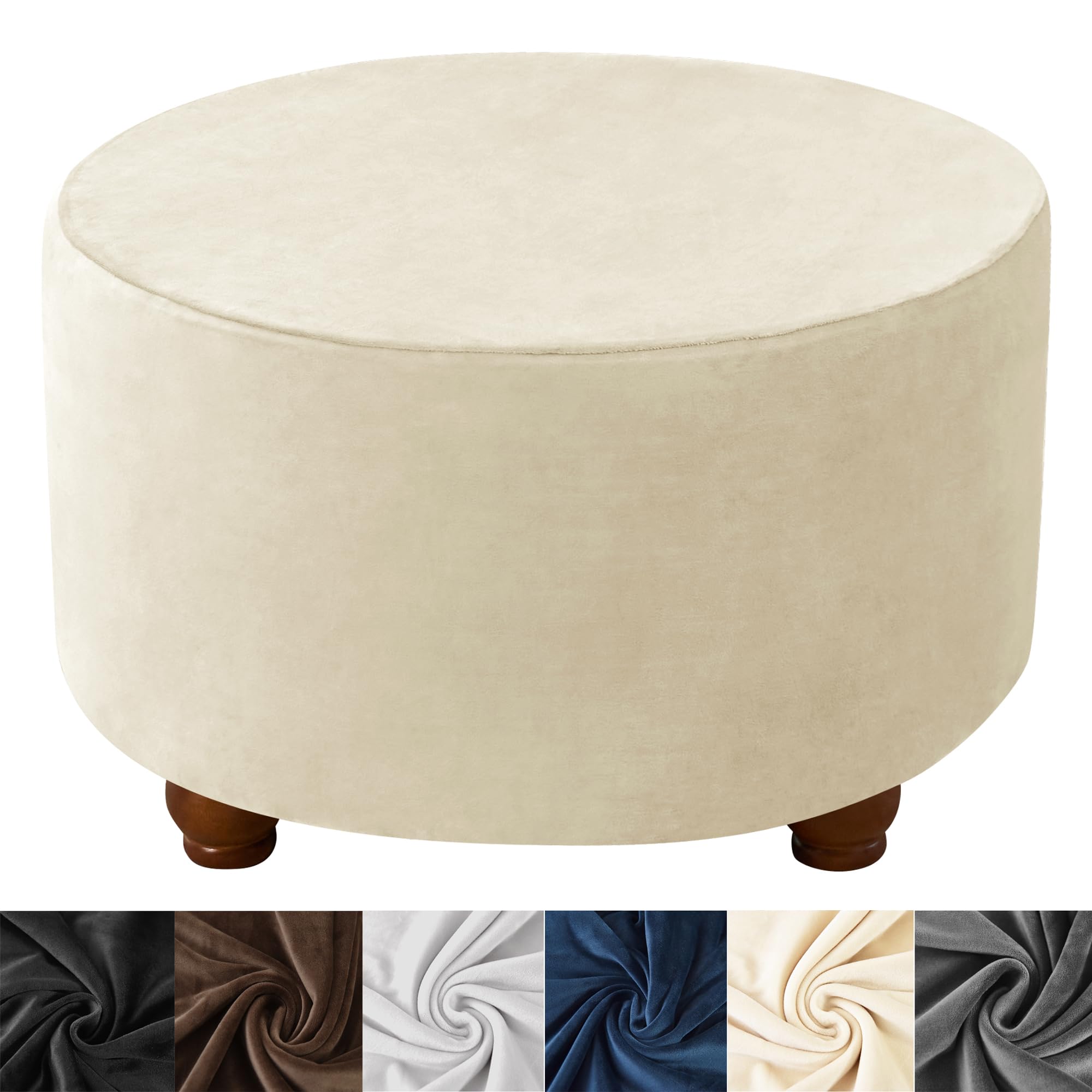HFCNMY Ottoman Cover Round, Stretch Velvet Round Ottoman Cover Thick Round Ottoman Slipcover ...