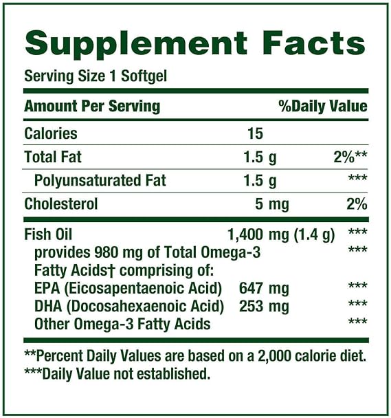 Amazon Com Nature S Bounty Fish Oil 1400 Mg Odor Less Maximum Strength 130 Coated Softgels By Nature S Bounty Health Personal Care
