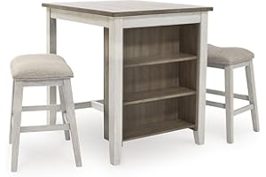 Signature Design by Ashley Skempton 3 Piece Counter Height Dining Set, Includes Table and 2 Barstools, Whitewash
