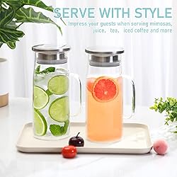2 Pcs Glass Pitcher with Lid and Spout, Glass