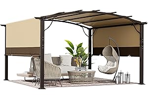 HAPPATIO 12' x12' Outdoor Retractable Pergola, Aluminum Pergola with Canopy Fixed in Various Positions, Arched Roof with Sun Shade Canopy Metal Frame for Backyards, Gardens, Patios (Brown)