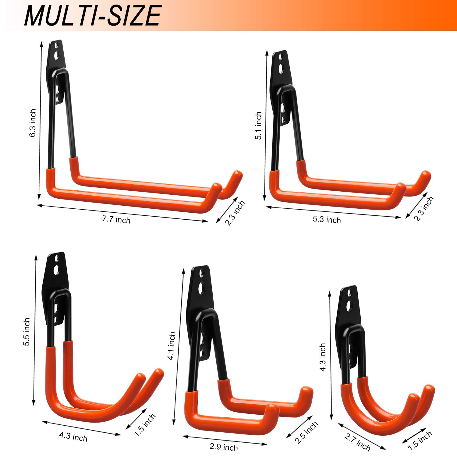 EletecPro 8 Pack Garage Wall Hooks,Steel MultiSize Extended UHook for