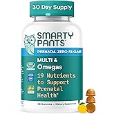 SmartyPants Zero Sugar Prenatal Multivitamin Gummies: Choline, Methylfolate, Omega 3 (ALA), Vitamin D3, C, Vitamin B12, B6, A, K, Zinc, Biotin, Gluten Free, No Sugar Alcohols, 90 Count (30 Day Supply)