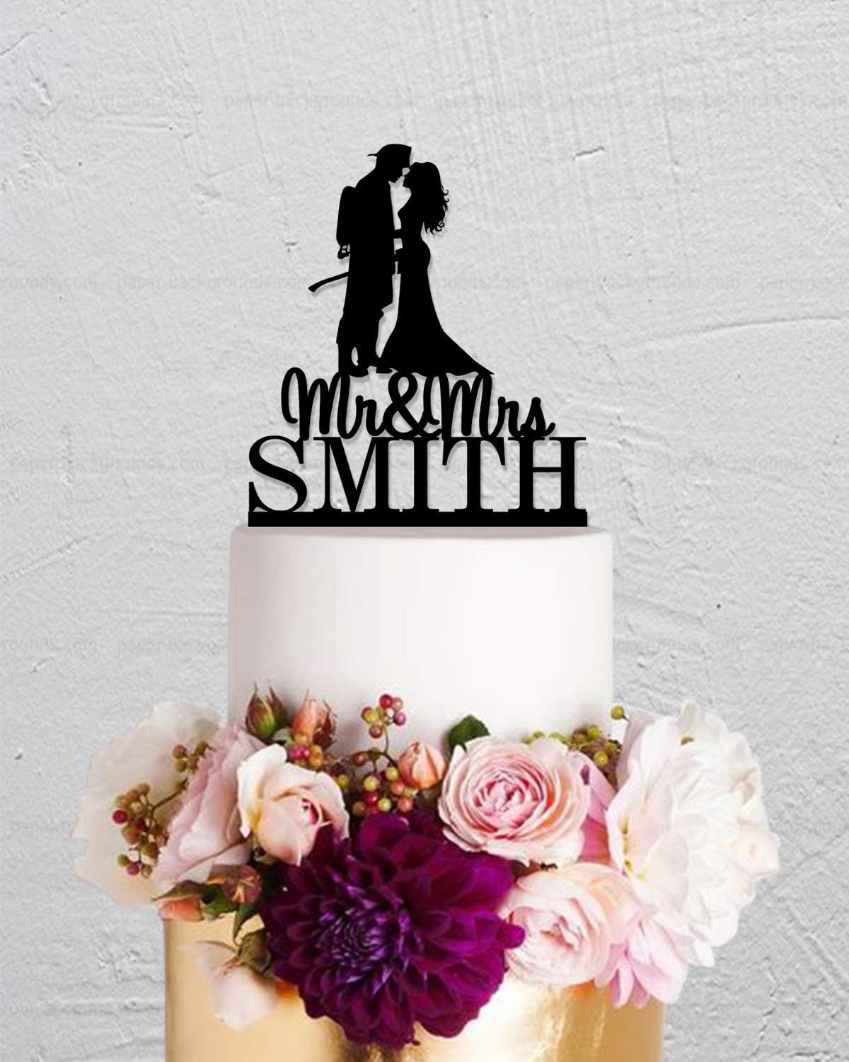 Queen54ferna Fire Fighter Bride And Groom Wedding Cake Toppers Personalised Mr And Mrs With Last Name