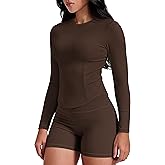 GYM RAINBOW Long Sleeve Workout Shirts for Women, Cropped Athletic Tops Slim Fit Crew Neck Yoga Top Running Gym T Shirts