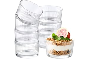 BPFY 8 Pack Small Glass Dessert Bowls, 6 oz Ribbed Ice Cream Bowls, Dishwasher Safe Trifle Bowl for Sundae, Salad, Fruit, Par