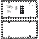 Universal Mega-Metal Round Chain Link Design License Plate Frame with Screws Caps, Set of 2 (Black)