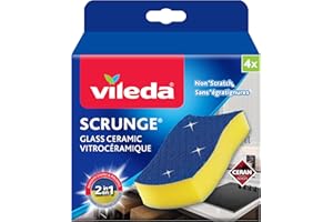 Vileda Scrunge Glass Ceramic Stovetop Sponge (Pack of 4 Sponges) | Non-Scratch Stove Top Cleaner Scrub Sponge