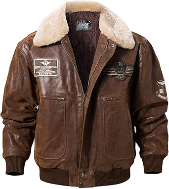 Flavor Men S Real Leather Bomber Jacket With Removable Fur Collar Aviator At Amazon Men S Clothing Store