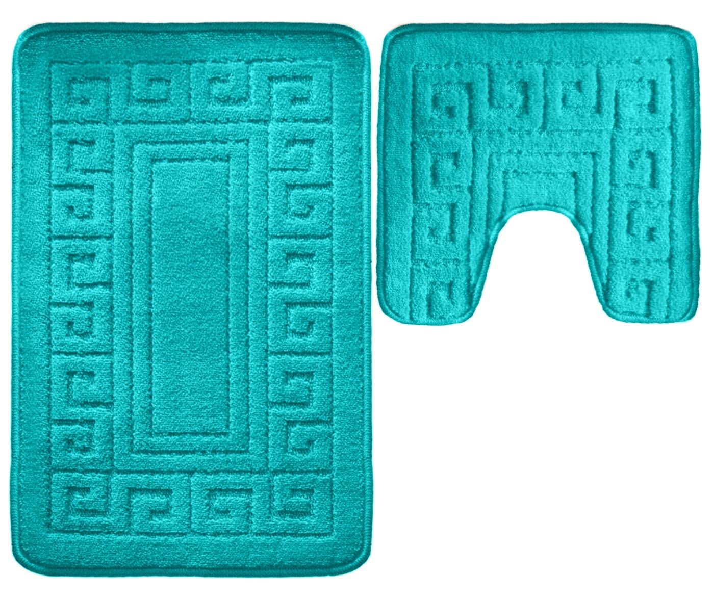 vingardium leviosa VL 2 Piece Greek Bath Mat Non Slip and Highly Absorbent Bath Mat 100% Polypropylene Washable Pedestal Bathroom Mat Rug (TEAL)