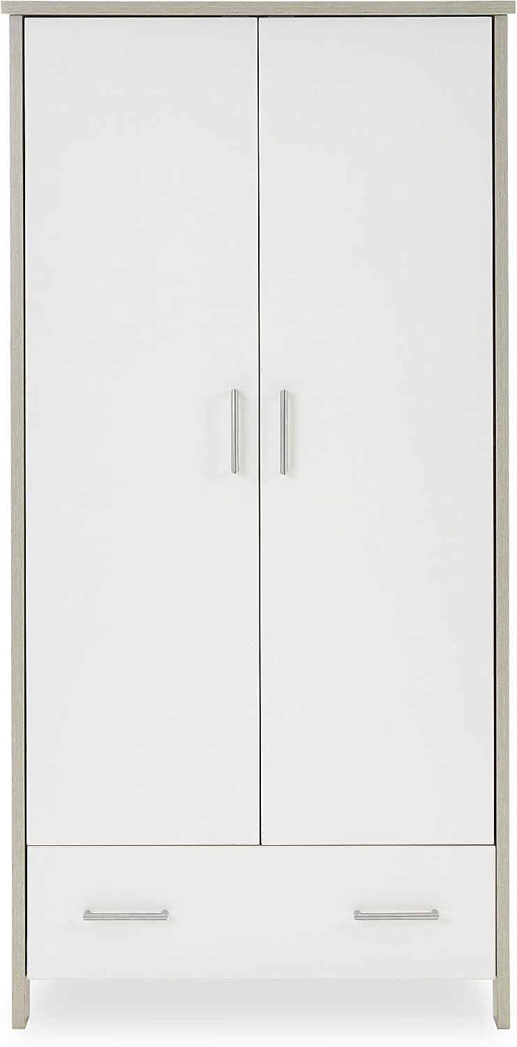 Obaby Nika Double Wardrobe - Grey Wash & White, Nursery Storage with Hanging Rail & Shelves, 85 cm (W) x 50 cm (D) x 170 cm (H)