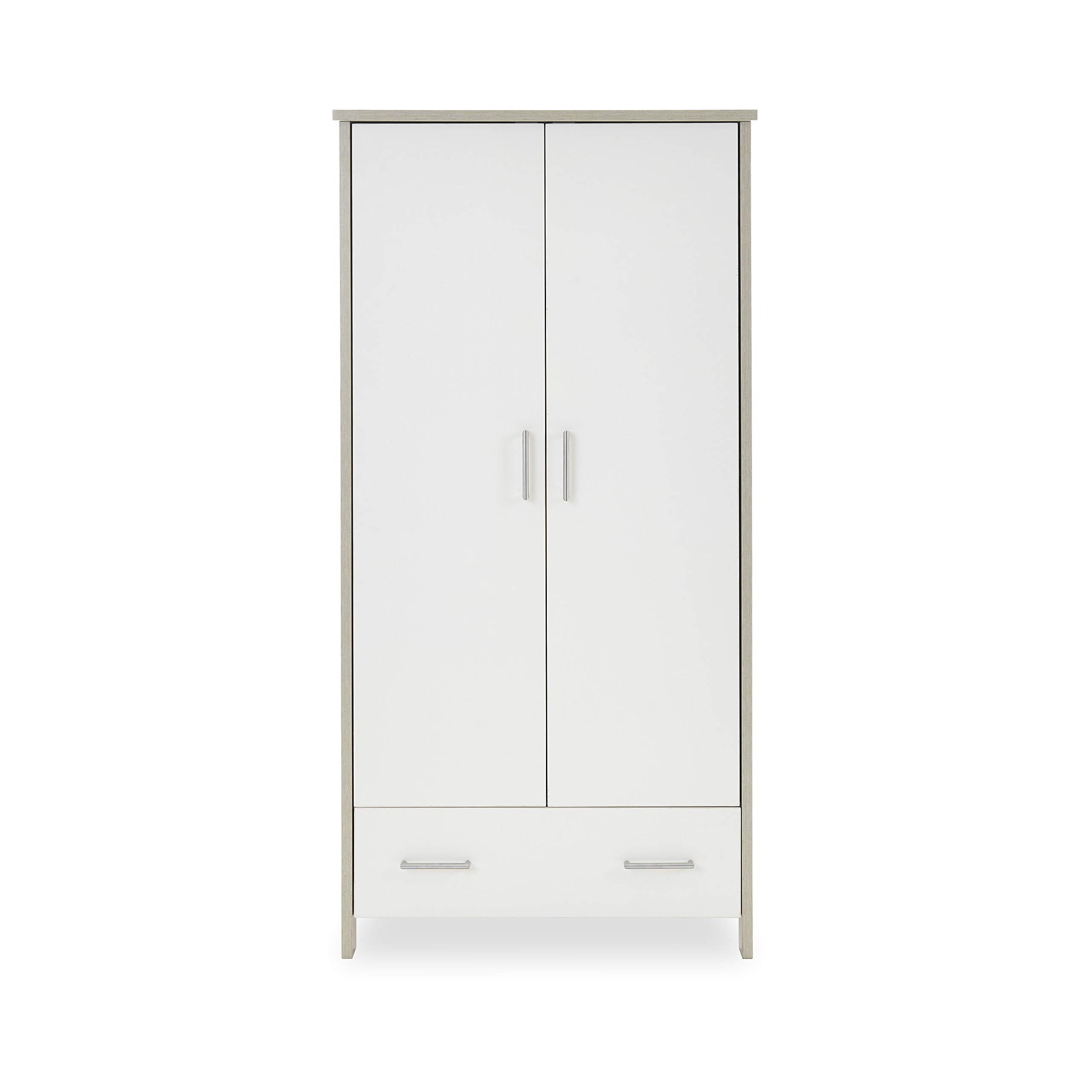 Obaby Nika Double Wardrobe – Grey Wash & White, Nursery Storage with Hanging Rail & Shelves